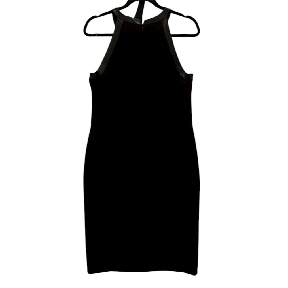 Saks Fifth Avenue size 12 Black sleeveless Dress leather trim